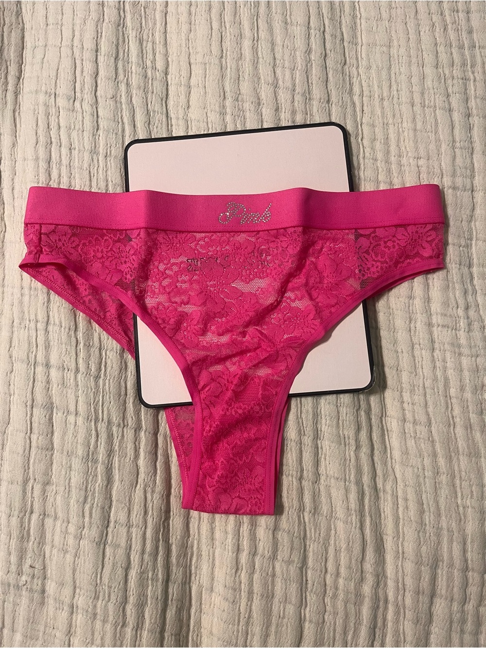 PINK Victoria's Secret Hot Pink Lace Thong Panty S
